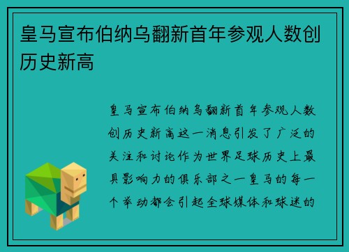 皇马宣布伯纳乌翻新首年参观人数创历史新高 皇马宣布伯纳乌翻新首年参观人数创历史新高